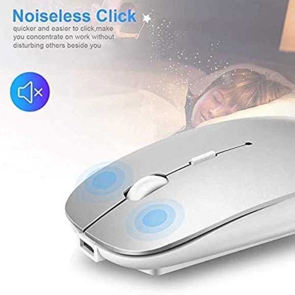NWOT Bluetooth Mouse Wireless Slim USB Rechargable Quiet Silver - Picture 8 of 9